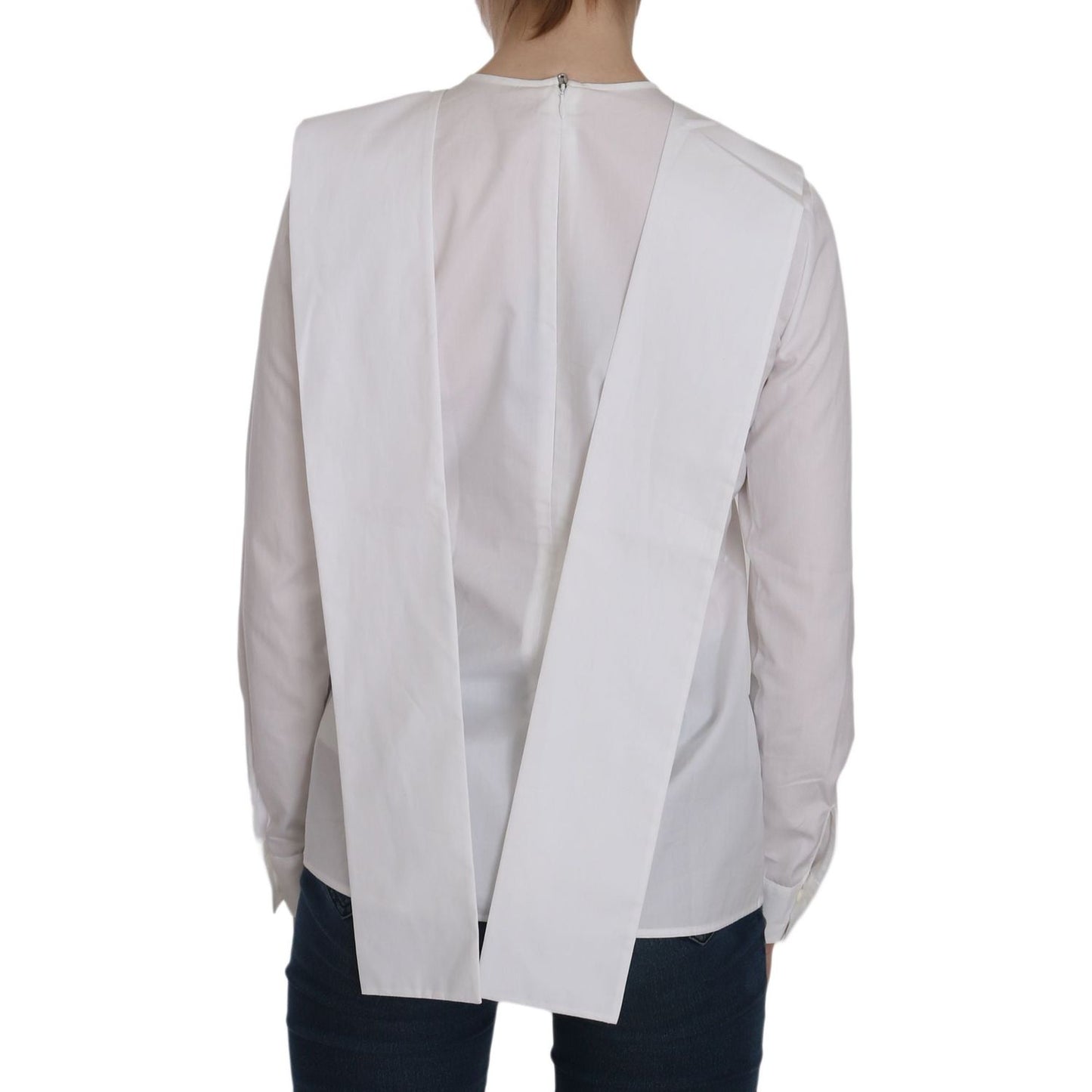 Dsquared² White Crew Neck Long Sleeve Cotton Blouse