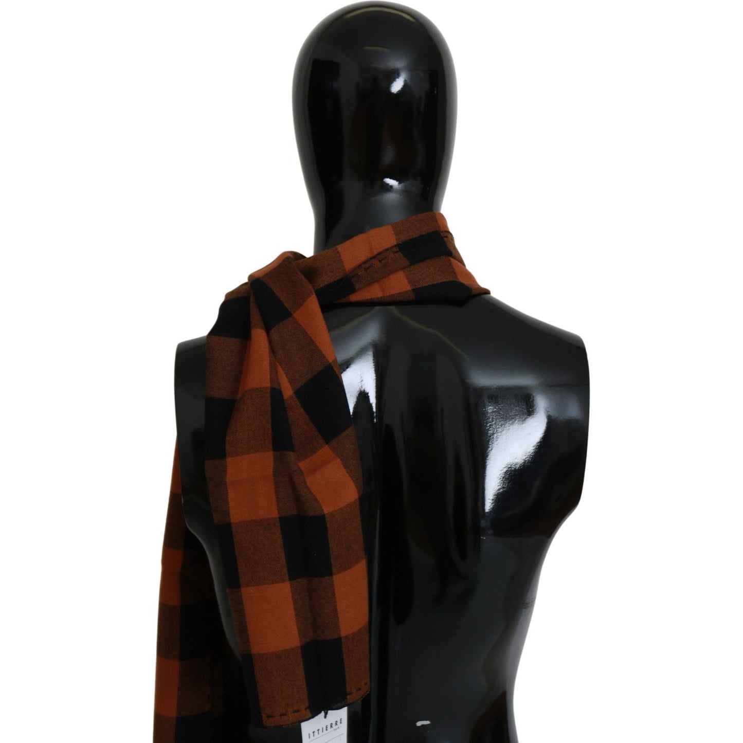 Costume National Orange Check Neck Wrap Shawl Scarf
