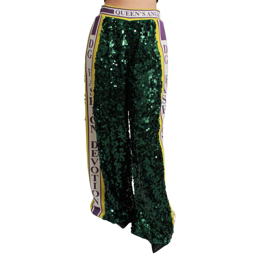 Dolce & Gabbana Green Sequin Trousers Queens Angel Pants
