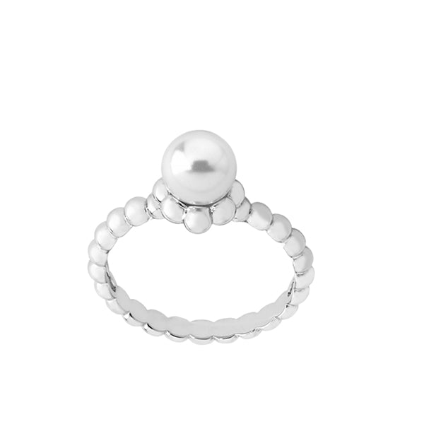 MAJORICA JEWELRY Mod. 14388.01.2.917.010.1 elegant pearl ring with beaded silver band.