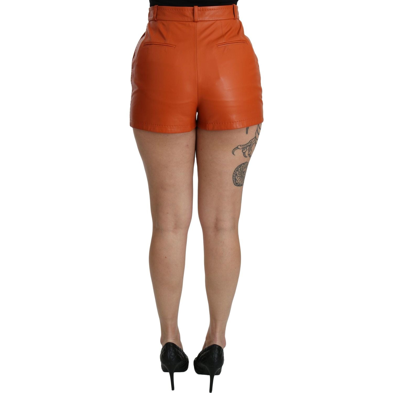Dolce & Gabbana Orange Leather High Waist Hot Pants Shorts