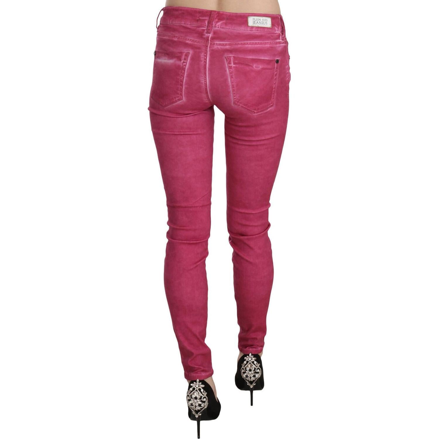 PLEIN SUD Pink Velvet Mid Waist Skinny Trouser Pants