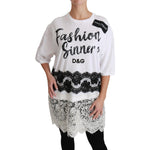 Dolce & Gabbana White Fashion Sinner Cotton Lace T-shirt Top