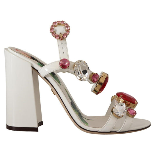 Dolce & Gabbana White Leather Crystal Keira Heels Sandals Shoes