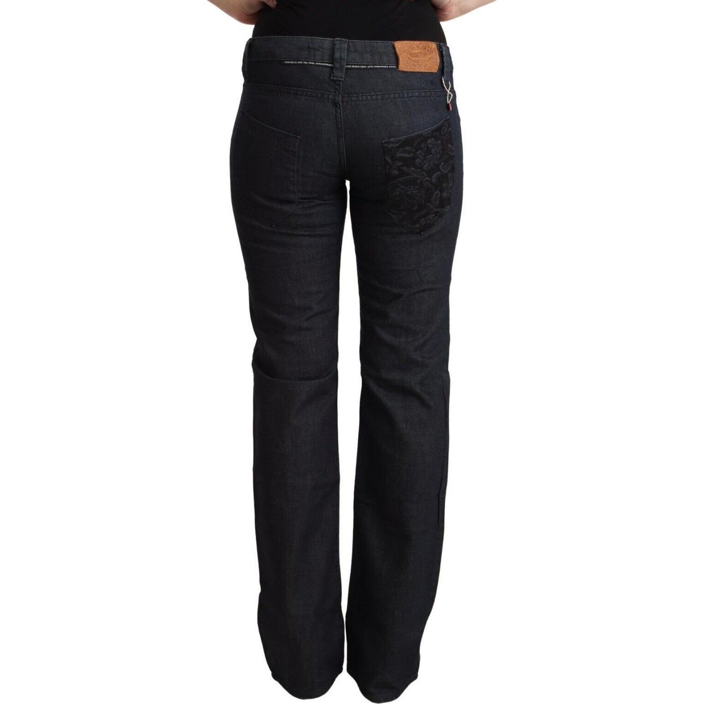 Exte Dark Blue Cotton Stretch Low Waist Straight Denim Jeans