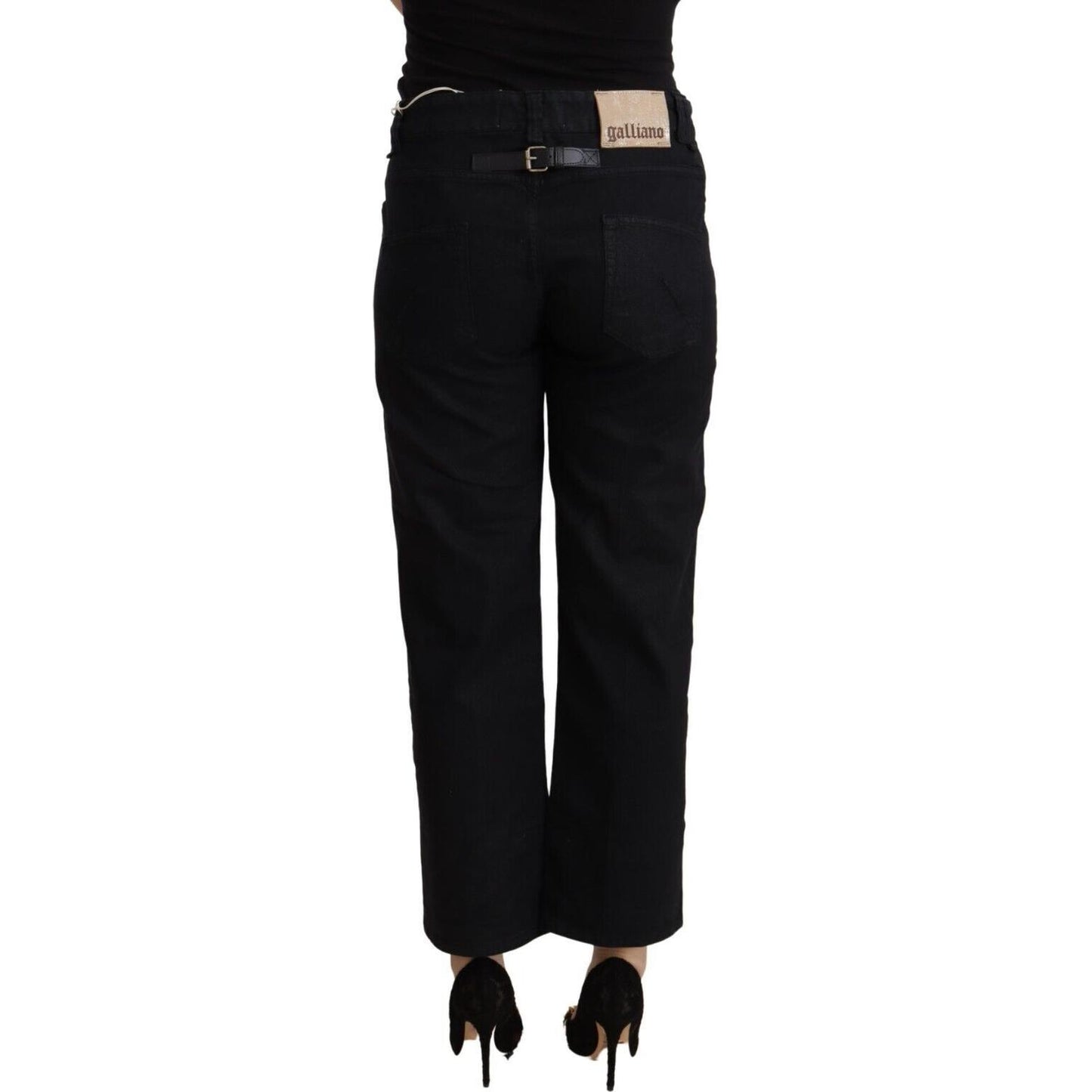 John Galliano Black Cotton Flared Cropped High Waist Denim Jeans John Galliano
