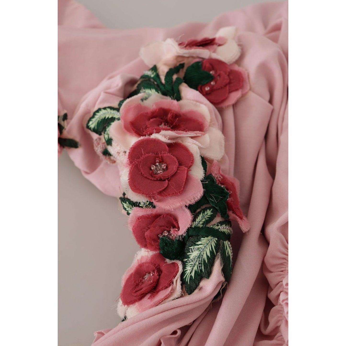 Dolce & Gabbana Pink Flower Embellished One Shoulder Dress