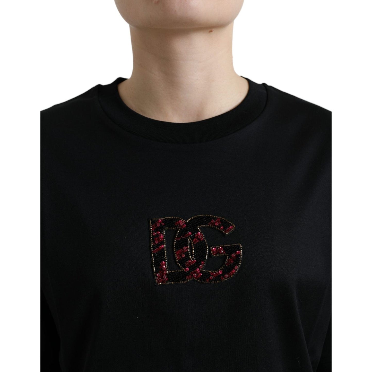 Dolce & Gabbana Black Cotton DG Crystal Crewneck Tee T-shirt