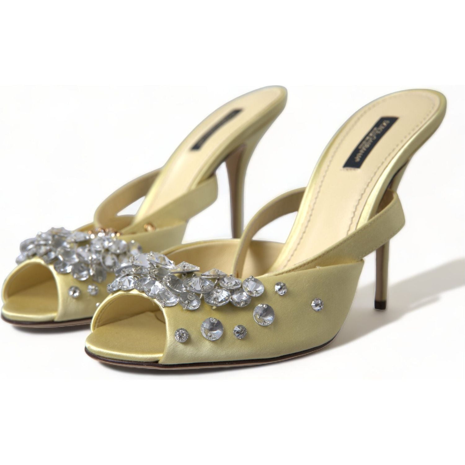 Dolce & Gabbana Yellow Satin Crystal Mary Janes Sandals