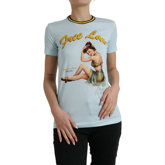 Dolce & Gabbana Light Blue Cotton Free Love Crew Neck T-shirt