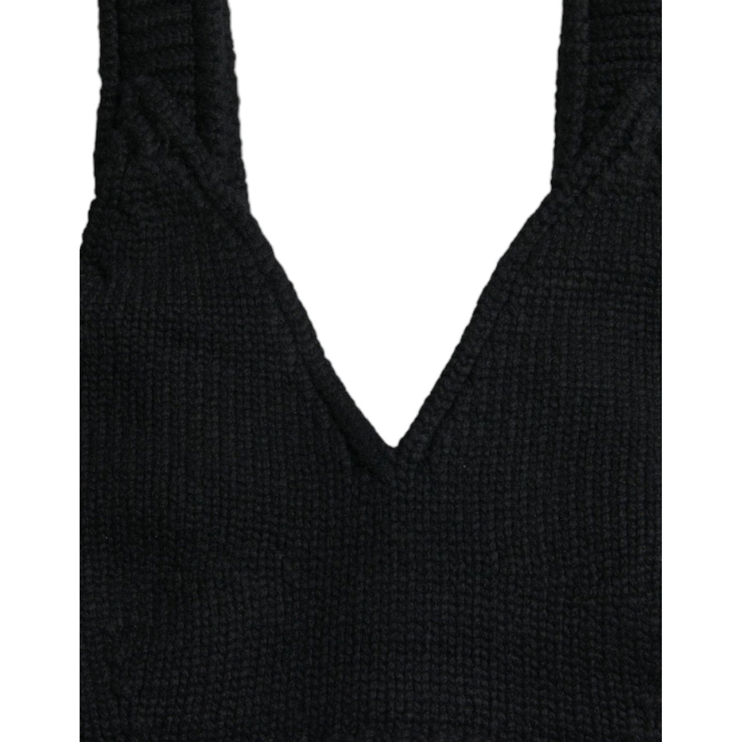 Dolce & Gabbana Black Cropped Cashmere V-neck Bustier Top