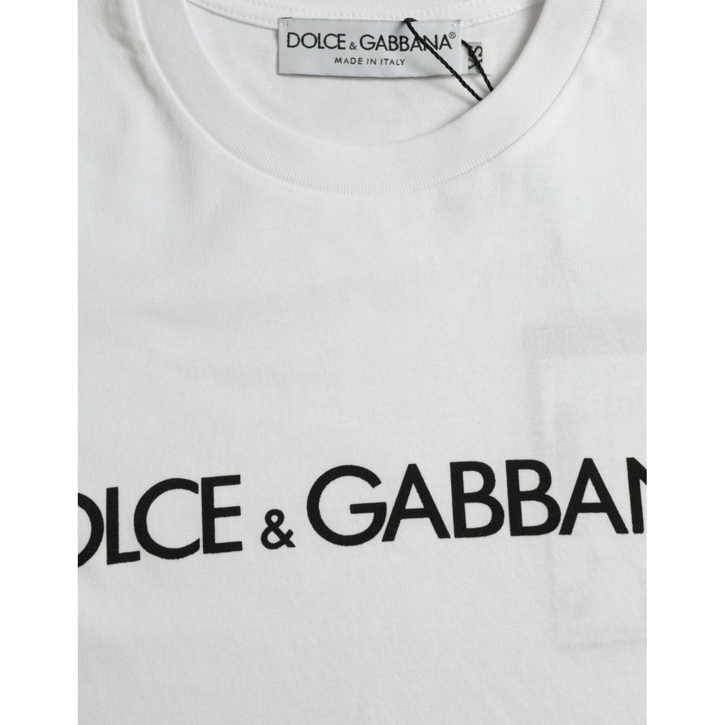 Dolce & Gabbana White Logo Print Cotton Crew Neck T-shirt