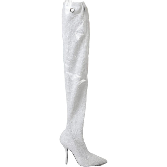 Dolce & Gabbana White Heels Stiletto Knee High Boots Shoes