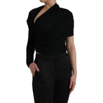 Dolce & Gabbana Black Wool Cutout Asymmetric Long Sleeve Top MS6454-36