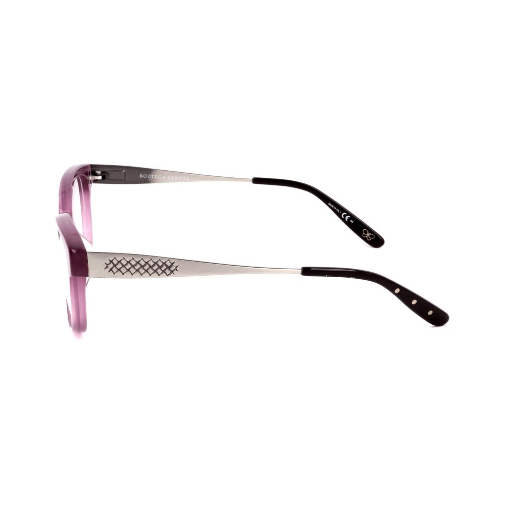 Bottega Veneta Bicolor Plastic Frames in silver and purple matte, side view showing 53/16 mm dimension, elegant eyewear for women.