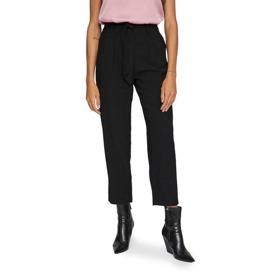 Vila Clothes Black Viscose Cropped Pant