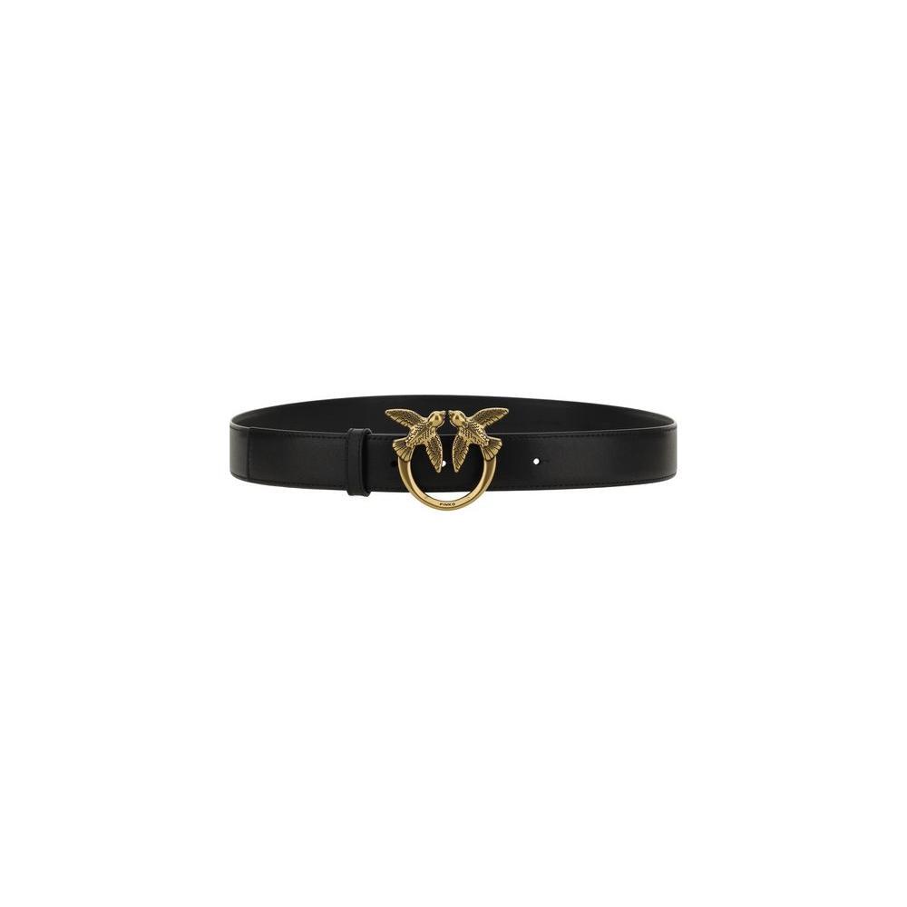 PINKO Black Calf Leather Bos Taurus Regular Belt