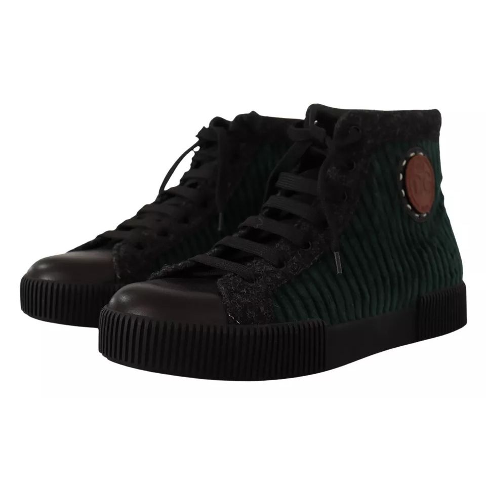 Dolce & Gabbana Green Corduroy High Tops Sneakers Mens Casual Shoes Dolce & Gabbana