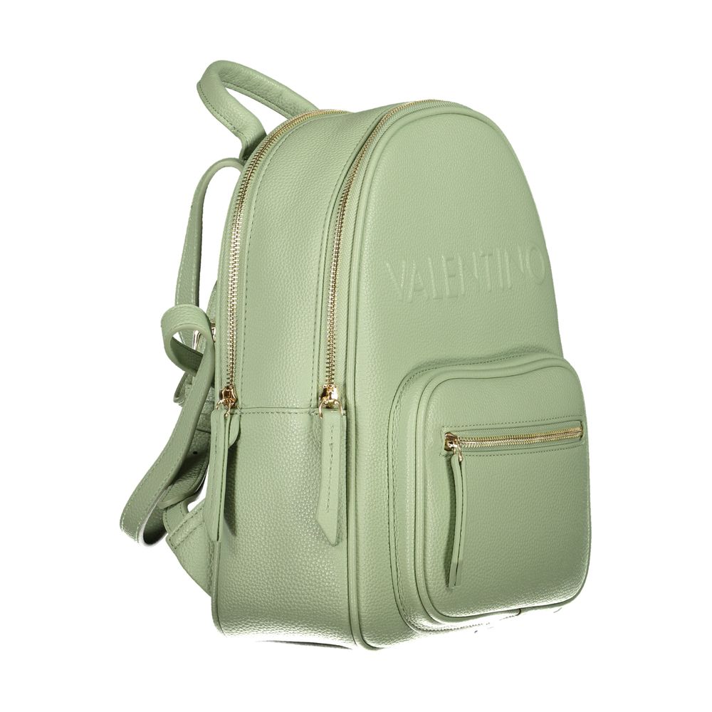 Mario Valentino Green Polyethylene Backpack with adjustable straps, logo, and multiple compartments.