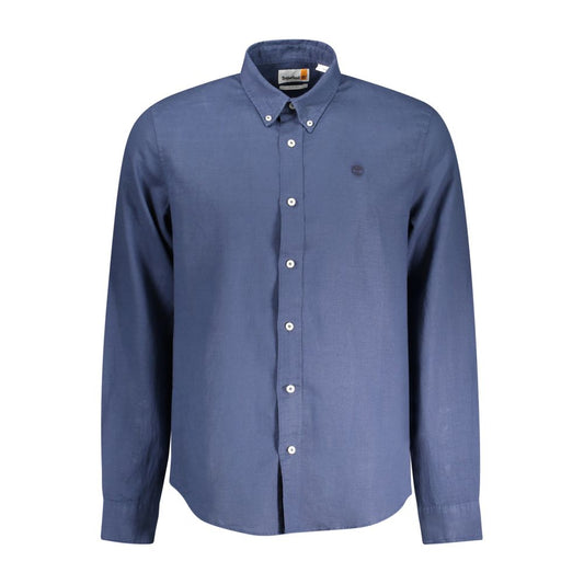 Timberland Blue Cotton Shirt - long sleeved, slim fit, button down collar, 1 button cuffs, logo embroidery, men's apparel