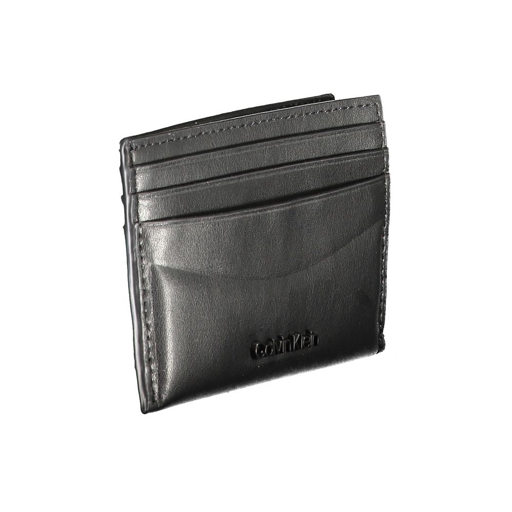 Calvin Klein Black Leather Wallet with card holder, double slots, central pocket, contrast details, and logo.