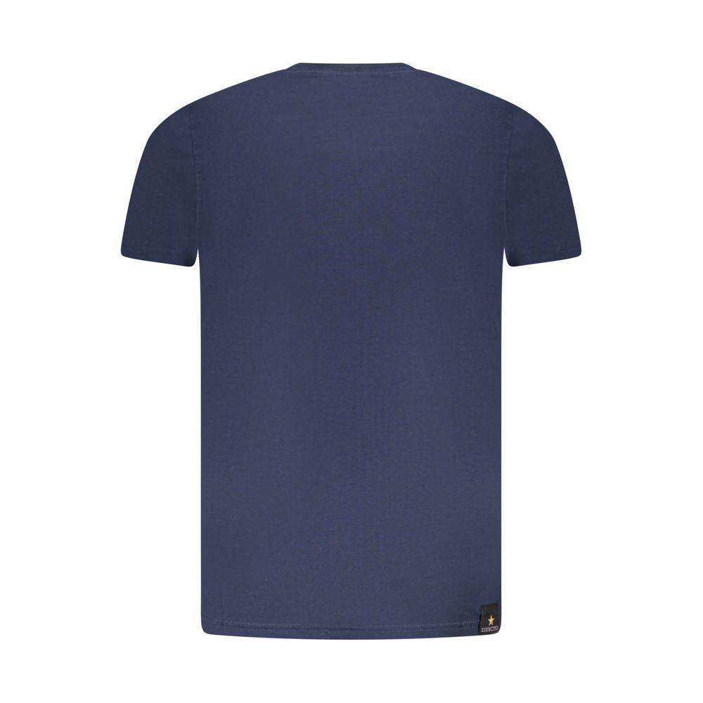 Rear view of Accademia Militare Blue Cotton T-Shirt with short sleeves and crew neck, featuring a small academy logo and print design.