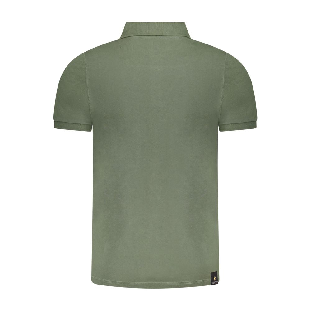 Back view of Accademia Militare Green Cotton Polo Shirt with short sleeves and logo print.