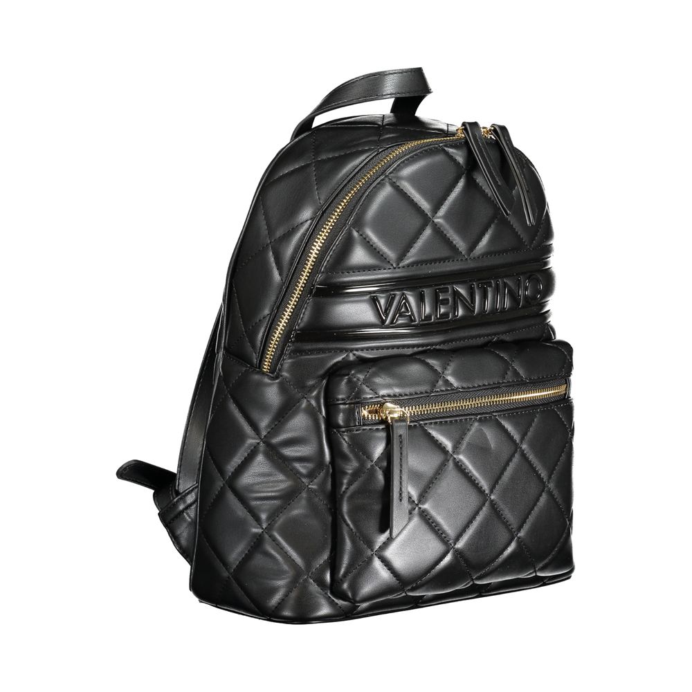 Mario Valentino Black Polyethylene Backpack with adjustable straps, zip closure, external and internal pockets, contrasting details.