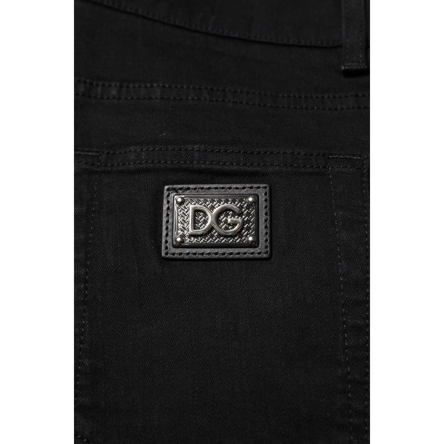 Dolce & Gabbana Dark Blue Cotton Logo Plaque GOLD Denim Jeans