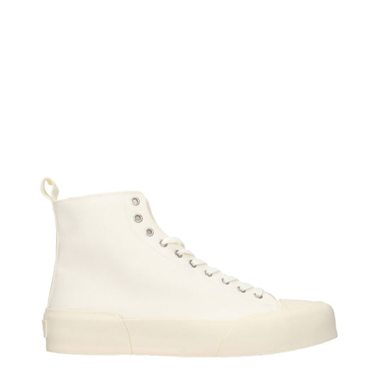 Jil Sander Beige Fabric High Tops with logo, lace-up closure, and rubber sole, sporty glam style with 3.5 cm heel, beige and ivory colors.