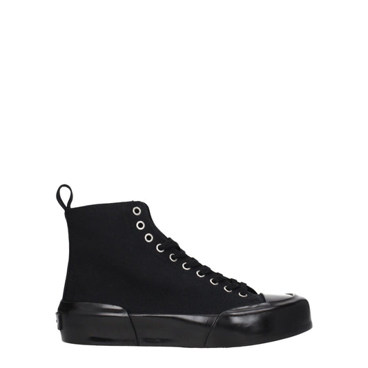Jil Sander Black Fabric High Top Sneakers with round toe and rubber sole.