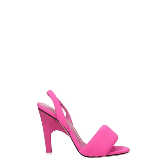 The Attico Pink Fabric Stiletto Heel Sandals with open toe design and high heel, casual leather sole footwear.