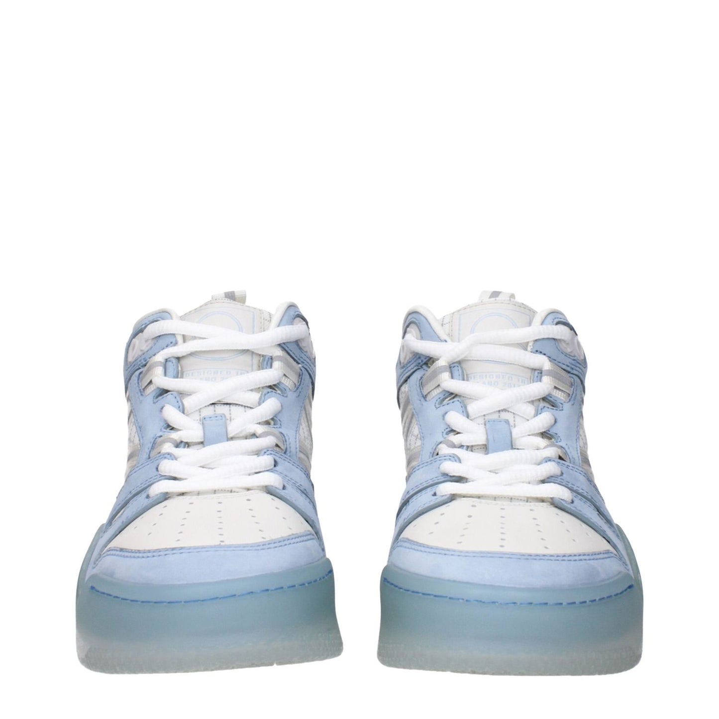 Front view of Moncler White Leather High Top Sneakers with side and back logos, MPN 4M00150M2554P70, product code F83588.