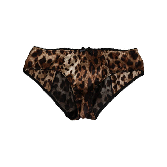 Dolce & Gabbana Brown Leopard Silk Mid Waist Panty Underwear