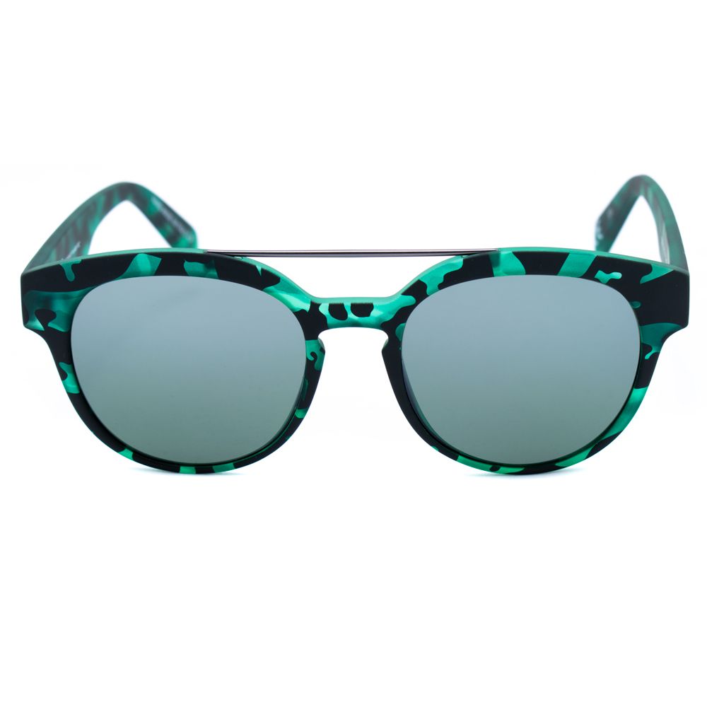 Italia Independent Bicolor Acetate Sunglasses in green and black with mineral lens, size 50/18/140mm, front view.