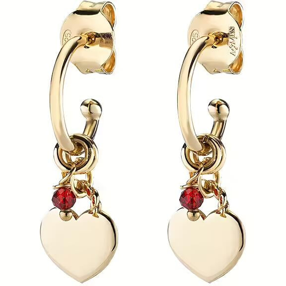 AMEN JEWELRY Mod. ORANCUGR gold earrings with heart pendants and red stone accents
