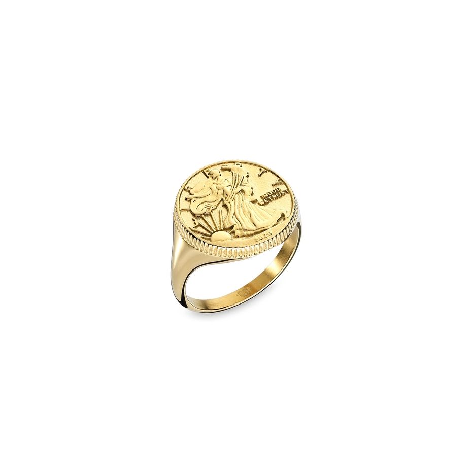 Gold ring with engraved design, AN JEWELS JEWELRY Mod. AAC.R02Y-6, showcasing elegance and style.