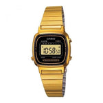 CASIO VINTAGE Mod. ICONIC MINI STEEL - GOLD BLACK ladies wristwatch with gold SS IP strap and multifunction quartz movement, front view