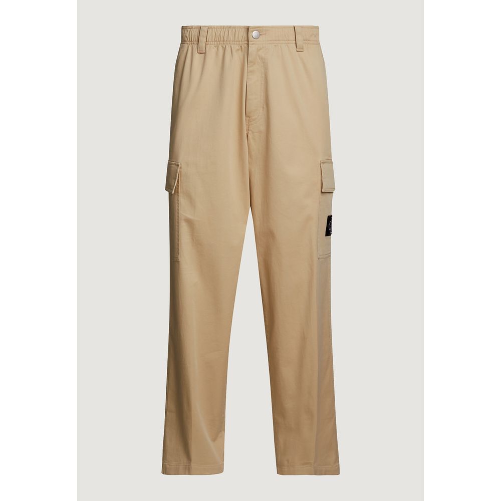 Calvin Klein Jeans Beige Recycled Cotton Cargo Pants with straight fit and roomy pockets for style and comfort.