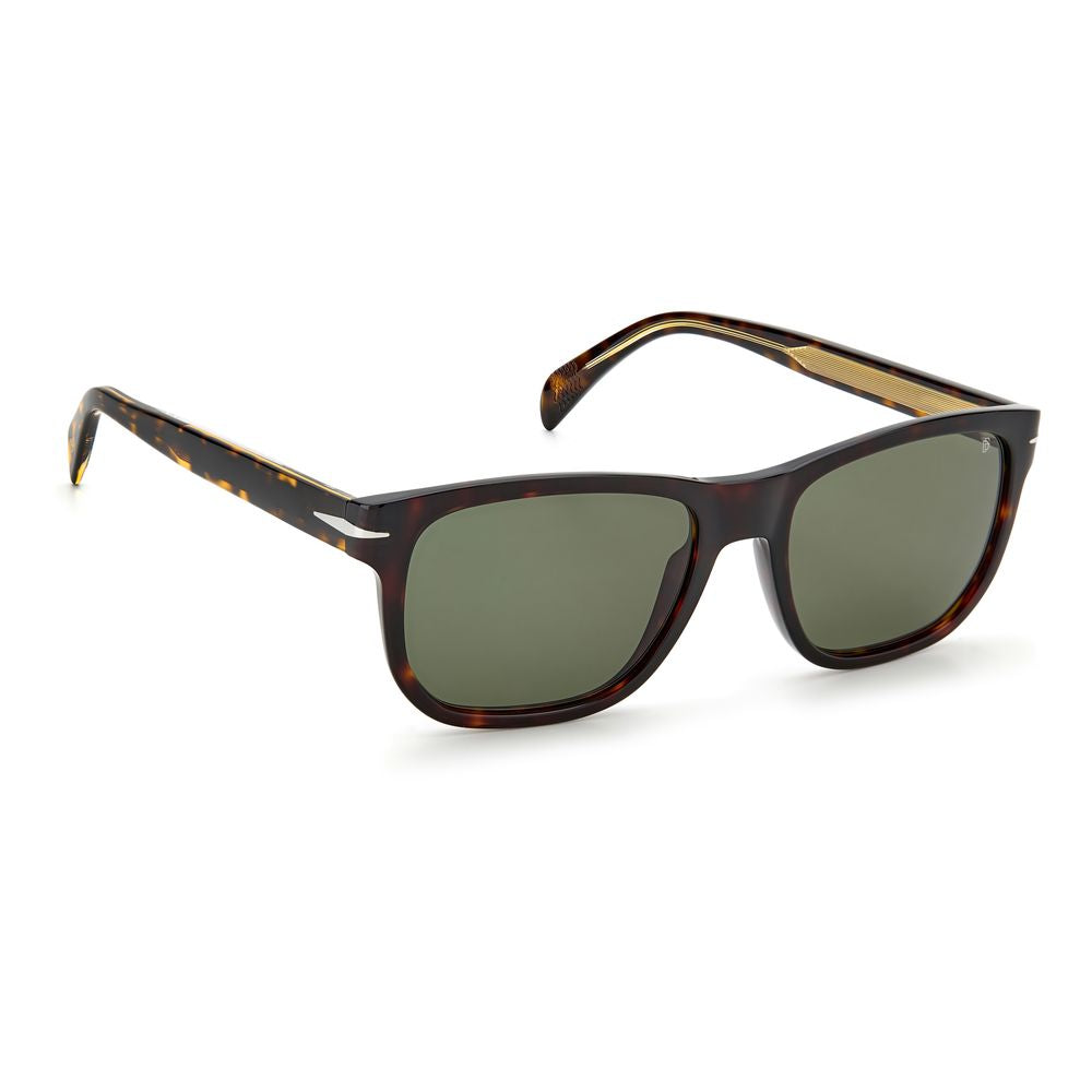 David Beckham Brown Acetate Sunglasses with green lenses, elegant rectangular design, model DB1045S086QT in Havana colour.