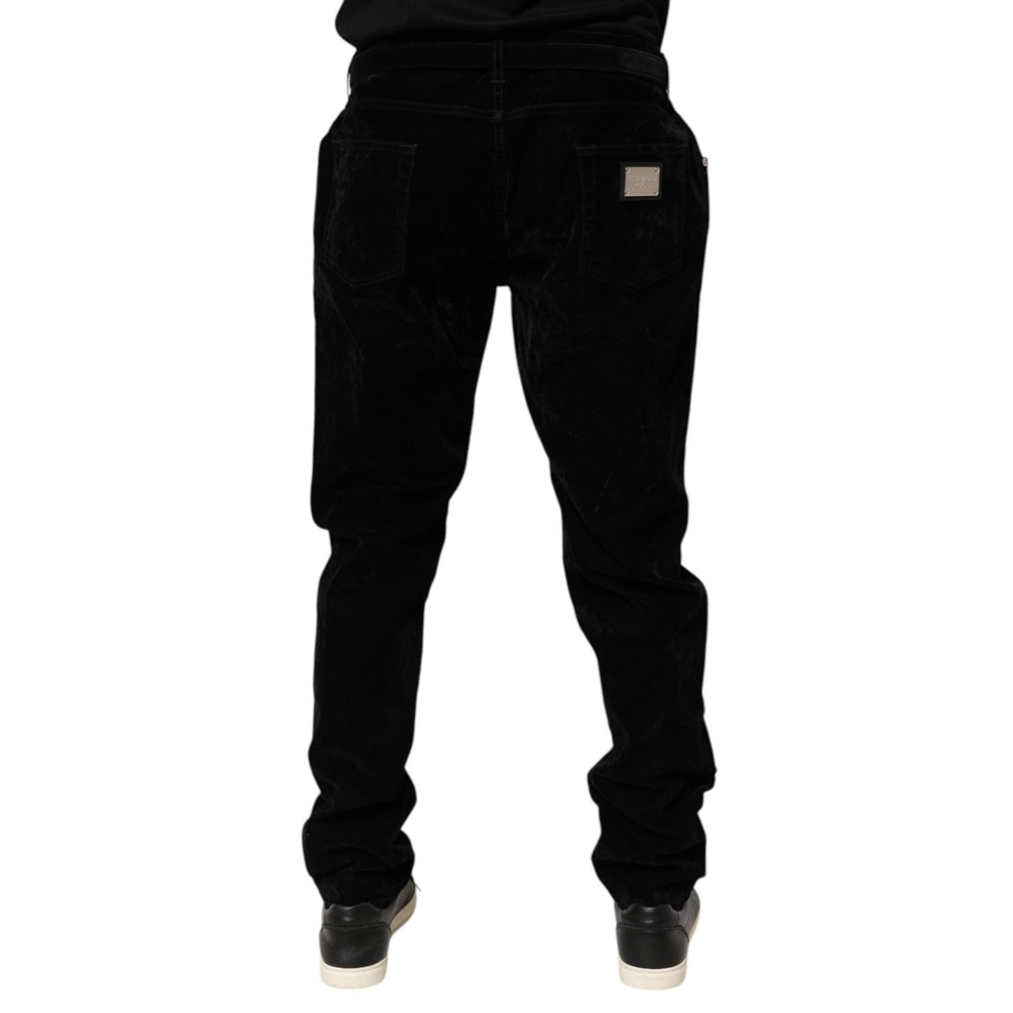 Dolce & Gabbana Black Cotton Slim Fit Denim Trouser Jeans back view showcasing five-pocket design on model.