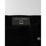 Dolce & Gabbana Black Cotton Slim Fit Denim Trouser Jeans label close-up