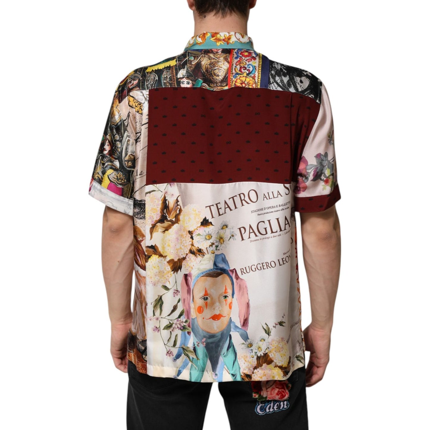 Back view of Dolce & Gabbana Multicolor Shell Print Hawaii Casual Shirt with unique design and logo details.