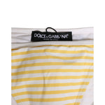 Dolce & Gabbana White Yellow Stripe Tie Side Logo Underwear detail, featuring brand label and yellow striped fabric, made in Italy.