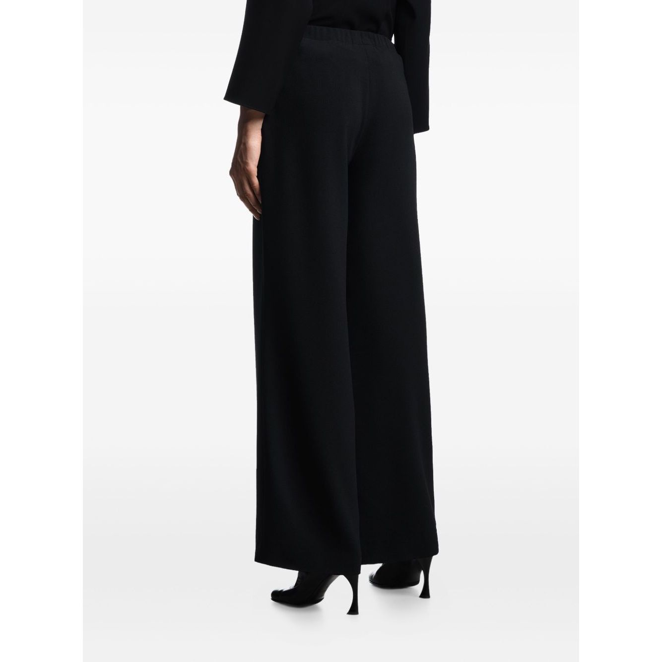Emporio Armani Trousers Black; high waist, pleated detailing, straight hem, side pockets, straight-leg design.