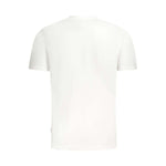 Back view of Fila White Cotton Men T-Shirt, showcasing loose-fit style and soft fabric for comfort and casual elegance.