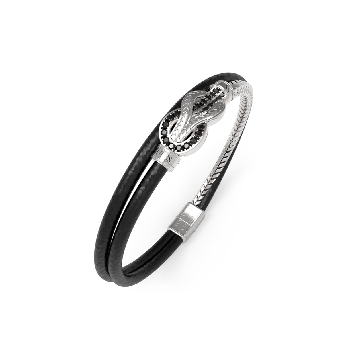 GUESS JEWELS JEWELRY Mod. JUMB05029JWSTBKS silver and black bracelet with decorative clasp
