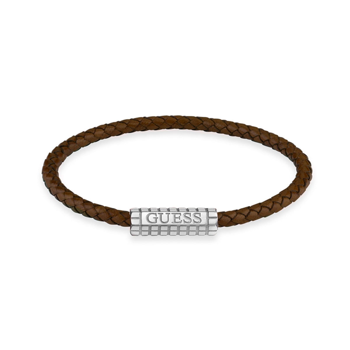 GUESS JEWELS JEWELRY Mod. JUMB05035JWSTBWS bracelet with brown braided band and silver clasp