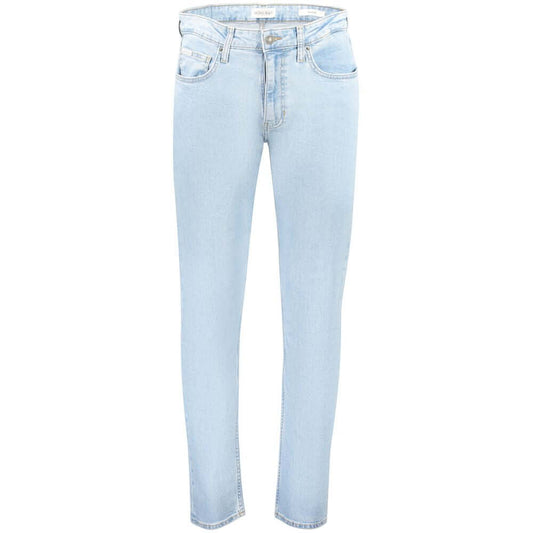Guess Jeans Blue Cotton Men Jeans featuring slim fit and recycled cotton blend.
