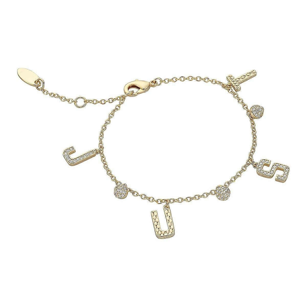Alt Tag: JUST CAVALLI JEWELS JEWELRY Mod. JCBR01233200, gold bracelet with letter charms, luxury fashion accessory